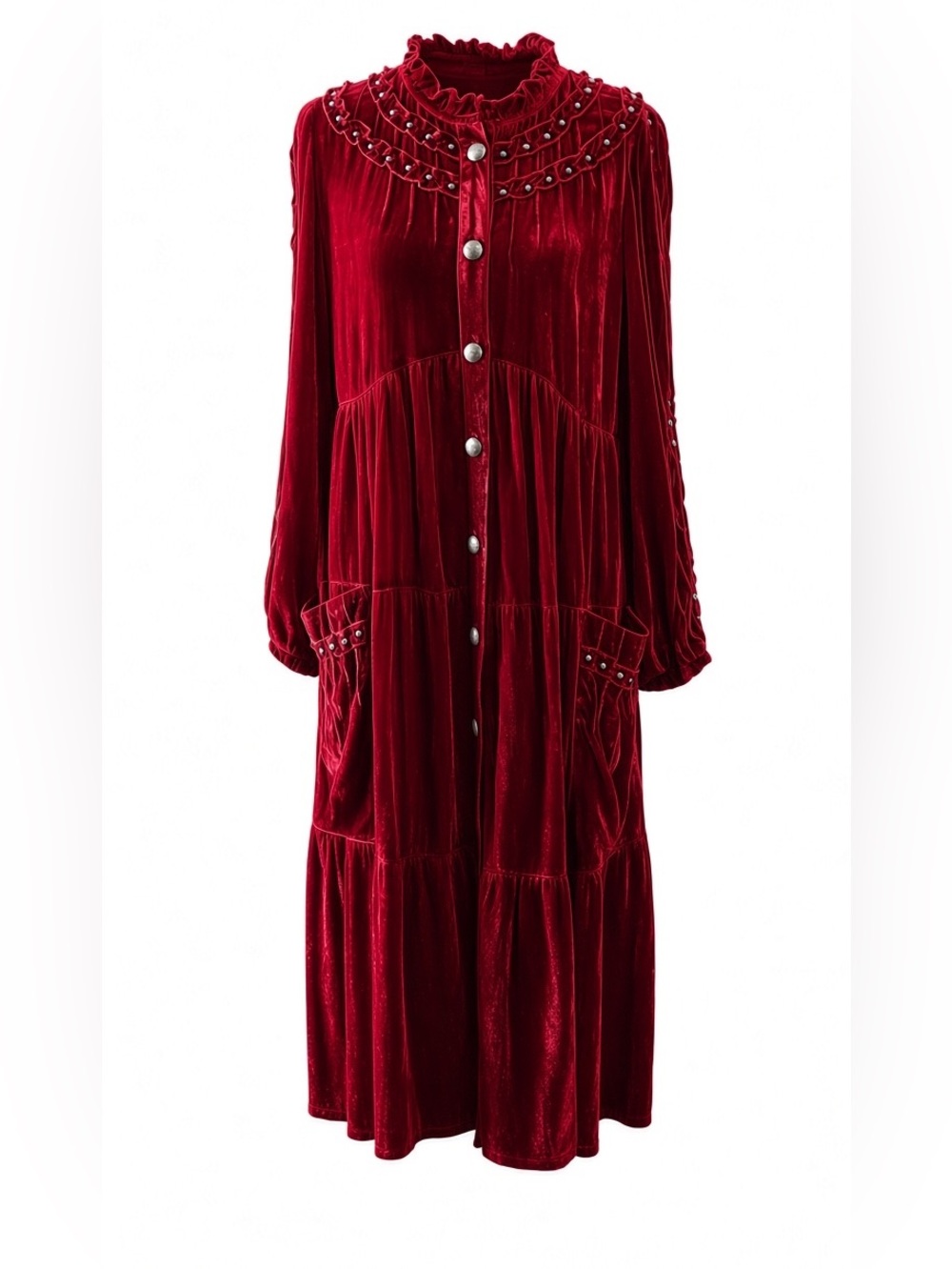 Double D Ranch Velvet Button-Front Maxi Dress in Ruby, size M, NWT